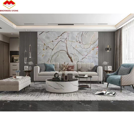 สีฟ้า โรมาควาร์ซิต แผ่นใหญ่ เหมาะสําหรับผนังภายในโรงแรมและโต๊ะครัว