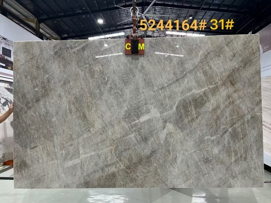 18 มม CNF Taj Mahal คาวตาร์ซิตสีขาว Cristallo Backlit Stone Countertop สําหรับตกแต่งบ้าน