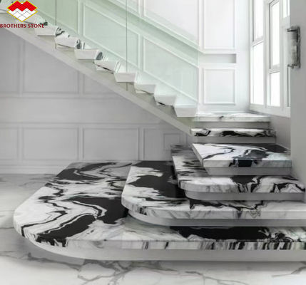 ราคาพิเศษ Panda ขาว มาร์บอร์บันได หินธรรมชาติสําหรับการออกแบบบันไดตรง