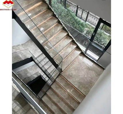 หินธรรมชาติบันไดตรง โมเดิร์นในบ้าน สีเทา มาร์บูล anti slip