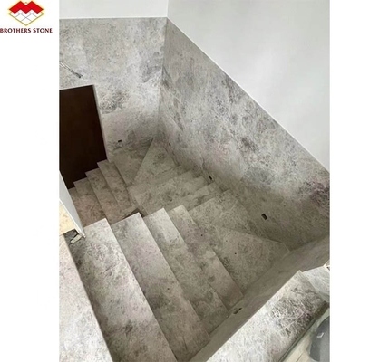 หินธรรมชาติบันไดตรง โมเดิร์นในบ้าน สีเทา มาร์บูล anti slip