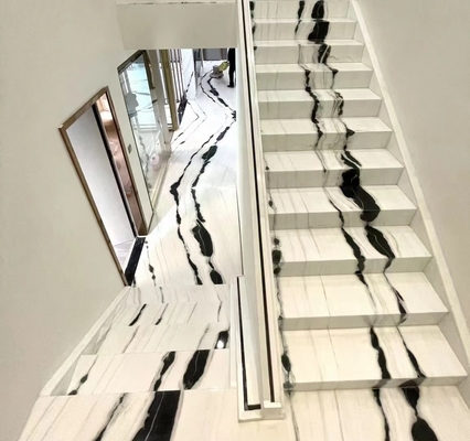9/12/15mm ความหนา LED Light Follows ปันดา ขาว มาร์บอร์บันไดด้วยหินธรรมชาติ