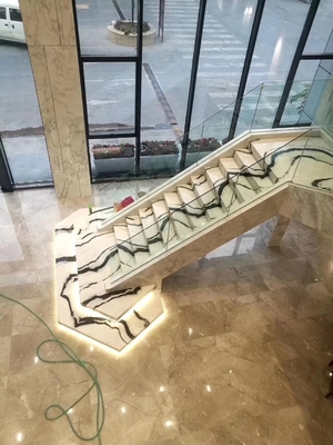 9/12/15mm ความหนา LED Light Follows ปันดา ขาว มาร์บอร์บันไดด้วยหินธรรมชาติ