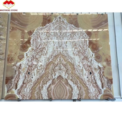 โมเดิร์น ดีไซน์ สีสันมาร์บารเล่ห์ Bookmatch Tile Custom Backlit มังกรสีแดง Jade Onyx Wall