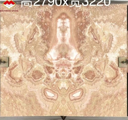 โมเดิร์น ดีไซน์ สีสันมาร์บารเล่ห์ Bookmatch Tile Custom Backlit มังกรสีแดง Jade Onyx Wall