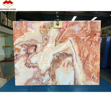 แบคไลท์สีแดง Onyx หินมาร์บูลิท หนังสือสล็อบที่ตรงกันสําหรับรูปแบบโต๊ะมาร์บูลิทโปร่งใส