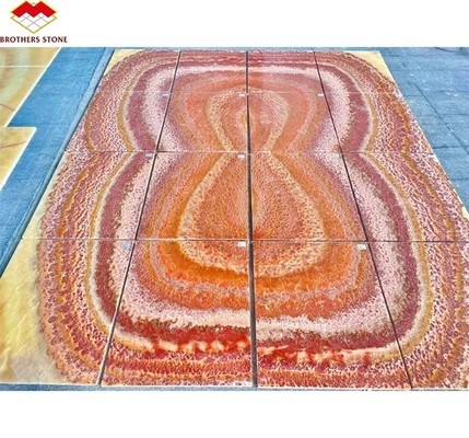 แบคไลท์สีแดง Onyx หินมาร์บูลิท หนังสือสล็อบที่ตรงกันสําหรับรูปแบบโต๊ะมาร์บูลิทโปร่งใส