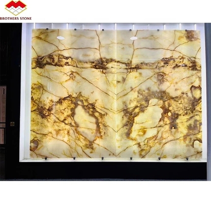 ตัดตามขนาด สีสันหรู ใส สีขาว Onyx สล็อบมาร์บอร์มสําหรับวิลล่า แผ่นงานศิลปะกําแพง
