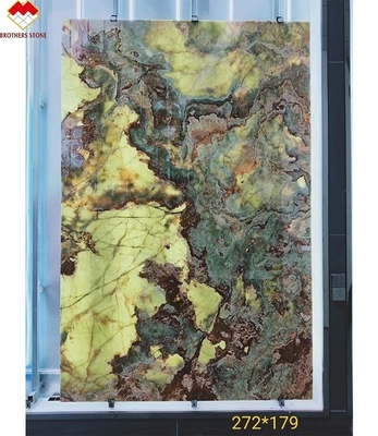 หนา 16 18 มิลลิเมตร หิน Onyx สีเขียว สําหรับการออกแบบแบบทันสมัย แผ่นผนังและโต๊ะทํางาน