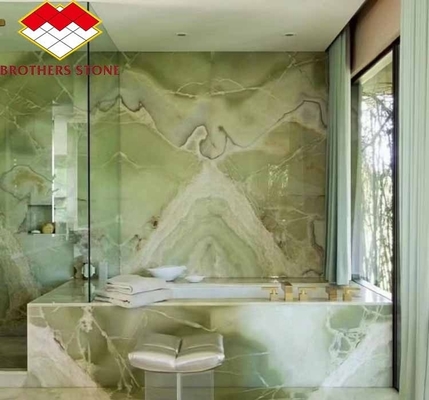 สวยงาม Sapphire เขียว Onyx มาร์บอร์ Jade Stone Slab สําหรับห้องนั่งเล่น ห้องอาหาร ห้องนอน
