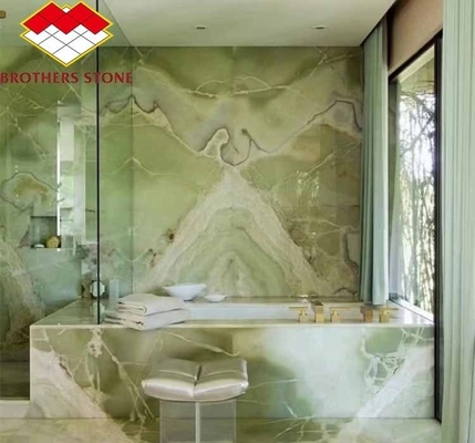 สวยงาม Sapphire เขียว Onyx มาร์บอร์ Jade Stone Slab สําหรับห้องนั่งเล่น ห้องอาหาร ห้องนอน