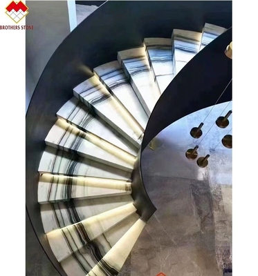 พานีลบันไดภายในห้องด้วย LED Panda ขาว marble treads และ risers สําหรับวิลล่าตรวจสอบ