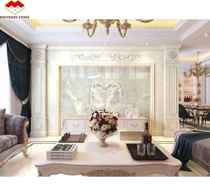 โมเดิร์น ไวท์ โอนิกซ์ มาร์บอร์ วอล์ด Bookmatched Slabs สําหรับการตกแต่งหินธรรมชาติตามสั่ง