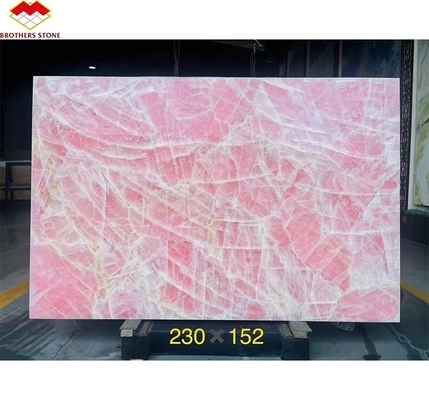 โมเดิร์นโปร่งกระจกสีชมพู Onyx โคมไฟหินสล็อบสําหรับแผ่นพื้นผิวผนังที่สว่างหลัง