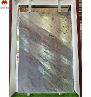 โอนิกซ์โมเดิร์น มาร์บอร์ชนิด ใส สีฟ้าเงา Quartzite Slab สําหรับห้องนั่งเล่น