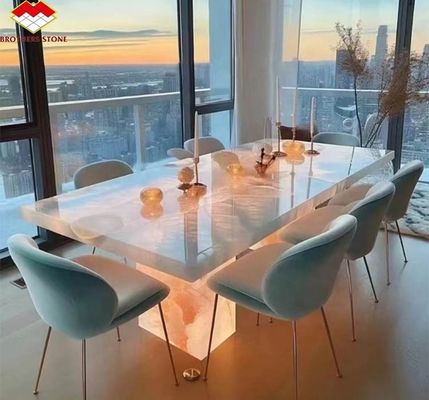 หินธรรมชาติ มีแสงเบื้องหลัง สีชมพู Onyx ผงหินโปร่งใส สําหรับโต๊ะและบัตูทับที่ทันสมัย