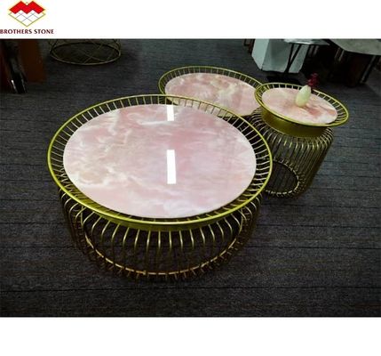 หินธรรมชาติ มีแสงเบื้องหลัง สีชมพู Onyx ผงหินโปร่งใส สําหรับโต๊ะและบัตูทับที่ทันสมัย