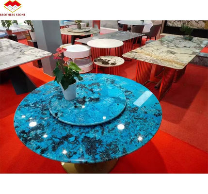 โมเดิร์น ลักชัวร์ แฟนตาซี บราซิล ลาบราดอริต สีน้ําเงิน กรานิต โต๊ะทานอาหาร ด้านบน โปแลสผนังมาร์บอร์สีน้ําเงิน สําหรับการออกแบบกราฟิกโรงแรม