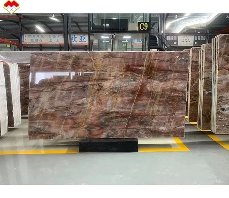 หิน Onyx สีแดงใส สีเลือด-ส้ม สีแดงที่มีเส้นเลือดขาว CNF เส้นเลือดไม้แดง ผนังมาร์บอร์