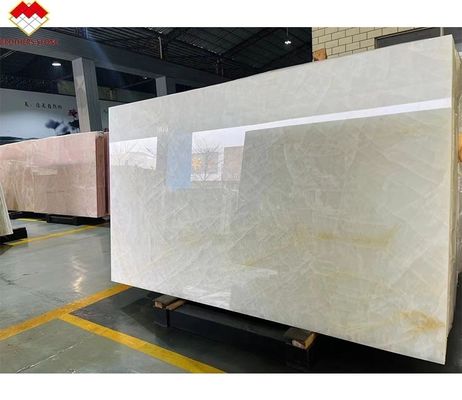 FOB แปลงน้ําแข็งโปร่งใส สีขาว Onyx มาร์บอร์ LED แบคไลท์ สล็อบสําหรับวิลล่า หลังผนัง