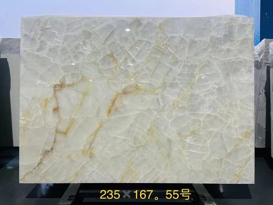 อายุน้ําแข็ง Onyx Quartzite Stone Wall Panel องค์ประกอบ Lavabo สําหรับคอนทับเกาะภายใน