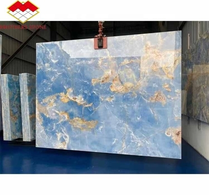 หินมาร์บอร์ม Onyx ทันธ์ธรรมชาติ Modern Blue Onyx หินมาร์บอร์มสําหรับผนังและพื้นห้องน้ํา