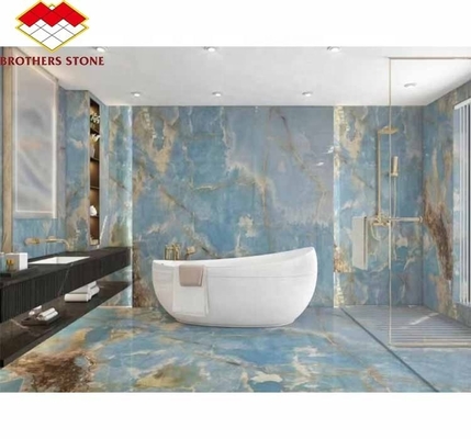 หินมาร์บอร์ม Onyx ทันธ์ธรรมชาติ Modern Blue Onyx หินมาร์บอร์มสําหรับผนังและพื้นห้องน้ํา