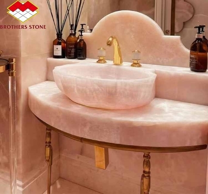 Matt Surface Finishing Modern Pink Onyx Stone สําหรับใช้งานบนโต๊ะและผนัง