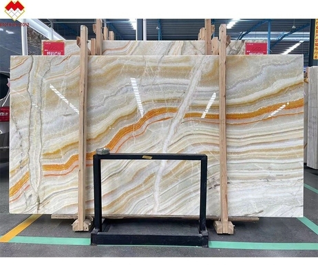 การแข่งขัน Onyx Stone Veneer Book Match สีสัน Onyx Flooring Tile หลังแสงสายรุ้ง