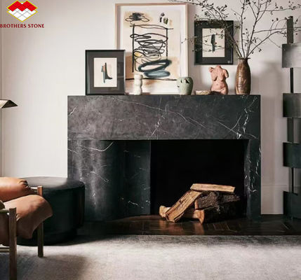 เตาไฟมาร์บอร์ดําที่ทันสมัยสําหรับห้องพักวิลล่าตกแต่งห้องนั่งเล่นในสไตล์ยุโรป