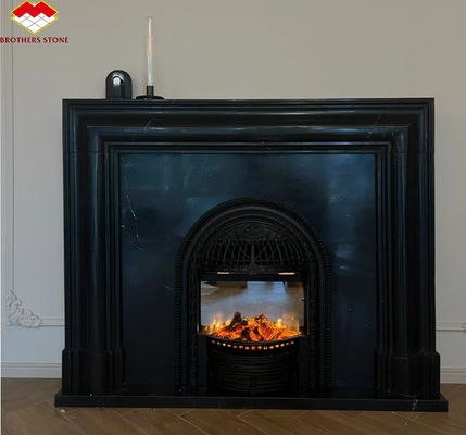 เตาไฟมาร์บอร์ดําที่ทันสมัยสําหรับห้องพักวิลล่าตกแต่งห้องนั่งเล่นในสไตล์ยุโรป