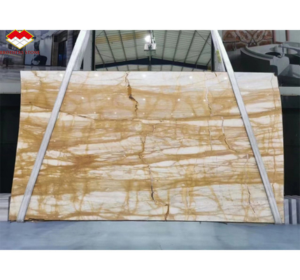 สไตล์การออกแบบที่ทันสมัย อิตาลี Luxury Big Slab Sienna กระเบื้องมาร์บอร์มทองสําหรับแผ่นผนังโรงแรมและโต๊ะ