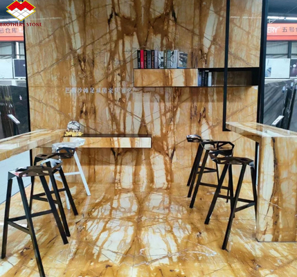 สไตล์การออกแบบที่ทันสมัย อิตาลี Luxury Big Slab Sienna กระเบื้องมาร์บอร์มทองสําหรับแผ่นผนังโรงแรมและโต๊ะ