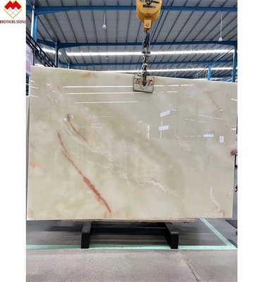 แผ่นมาร์บอร์มออนิกซ์สีขาวแบบ Royal White Onyx ที่มีแสงเบื้องหลังสําหรับโต๊ะที่สามารถปรับแต่งได้