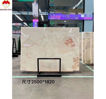 แผ่นมาร์บอร์มออนิกซ์สีขาวแบบ Royal White Onyx ที่มีแสงเบื้องหลังสําหรับโต๊ะที่สามารถปรับแต่งได้