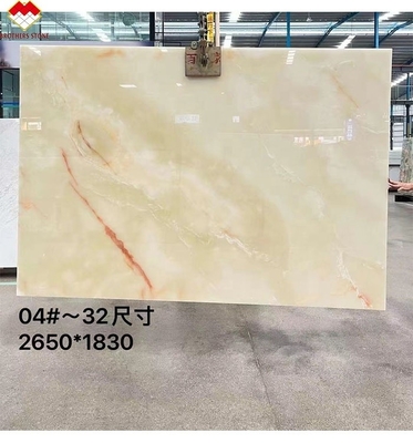 แผ่นมาร์บอร์มออนิกซ์สีขาวแบบ Royal White Onyx ที่มีแสงเบื้องหลังสําหรับโต๊ะที่สามารถปรับแต่งได้