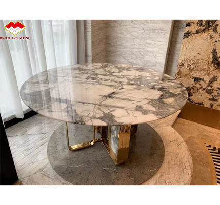 สีอาราเบสคาโต้ สีขาว อิตาลี ผงมาร์บอร์มสําหรับผนังและโต๊ะอาหารแบบกลมที่ทันสมัย