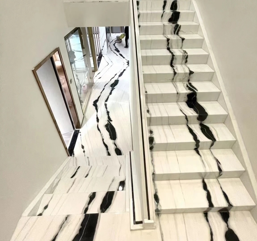 9/12/15mm ความหนา LED Light Follows ปันดา ขาว มาร์บอร์บันไดด้วยหินธรรมชาติ