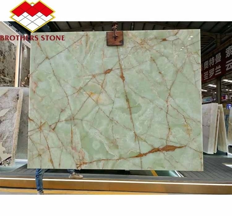 สวยงาม Sapphire เขียว Onyx มาร์บอร์ Jade Stone Slab สําหรับห้องนั่งเล่น ห้องอาหาร ห้องนอน