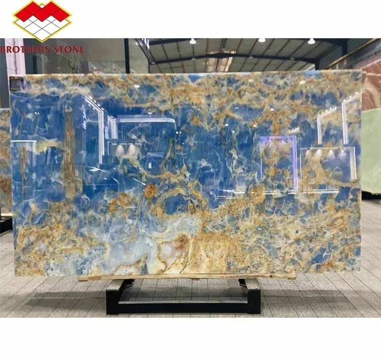 หินมาร์บอร์ม Onyx ทันธ์ธรรมชาติ Modern Blue Onyx หินมาร์บอร์มสําหรับผนังและพื้นห้องน้ํา