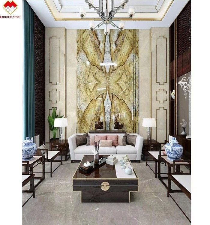 หนังสือตกแต่งภายในคู่เคียงน้ําผึ้งสีเหลือง ผงมาร์บอร์ Onyx สําหรับพื้นผิวผนัง
